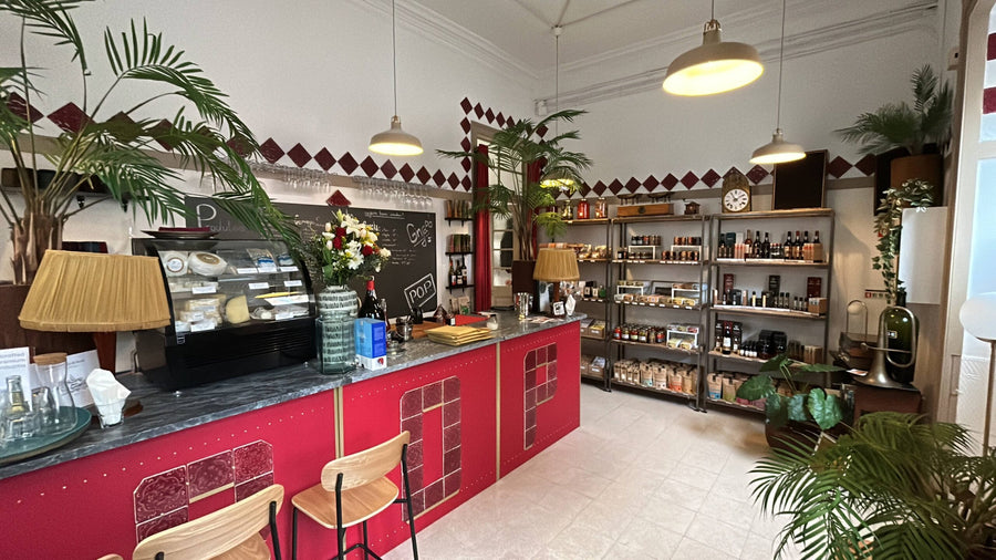 Inside POP, a Portuguese wine bar and gourmet shop in Graça, Lisbon